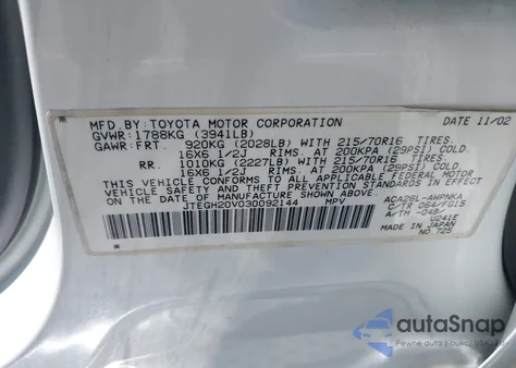 2003 Toyota Rav4 from USA, damaged, VIN JTEGH20V030092144